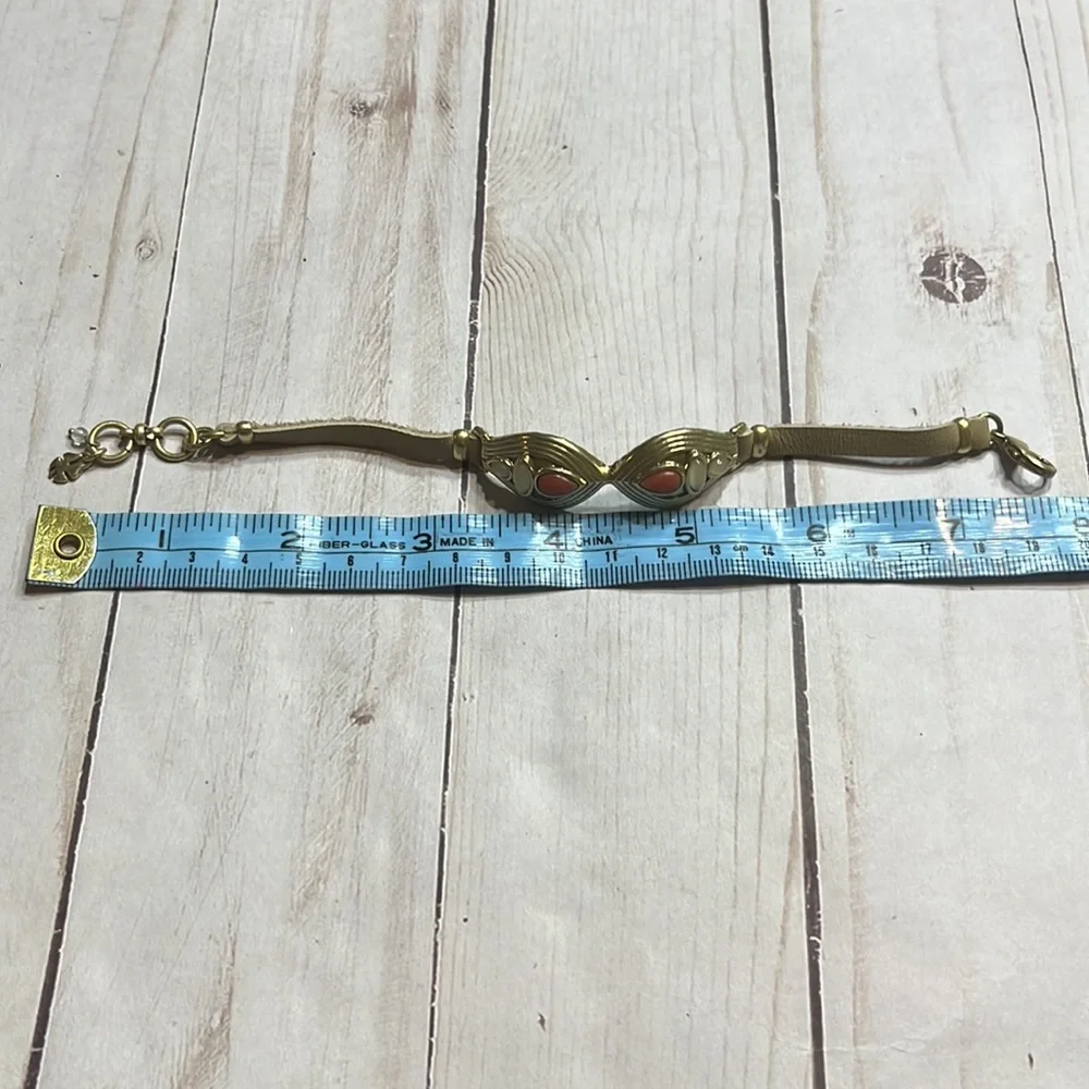 Lucky Brand Leather and Stone Bracelet with Gold toned clasp